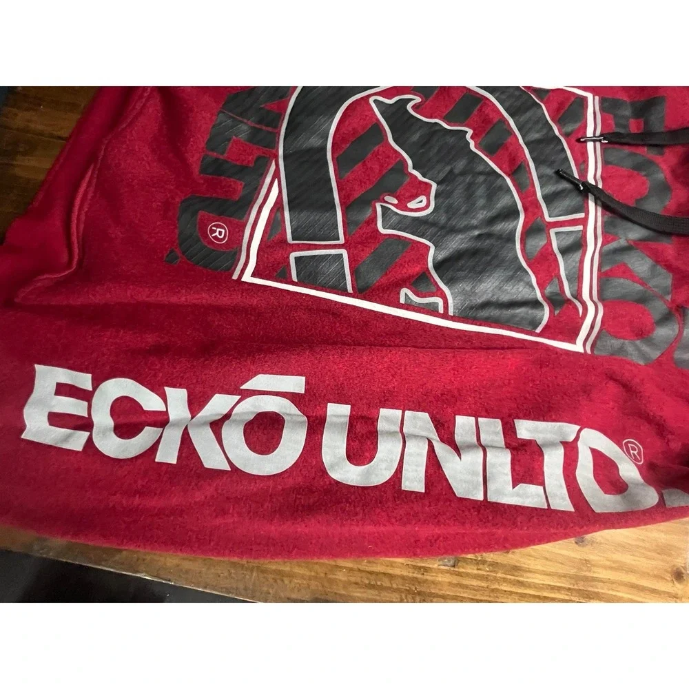Ecko Unltd Mens Hoodie Red Heather Rhino Logo Graphic Pullover Sweatshirt Size M